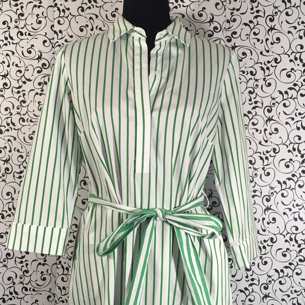 1901 Green/ White Stripe Shirt Dress - Picture 2 of 7